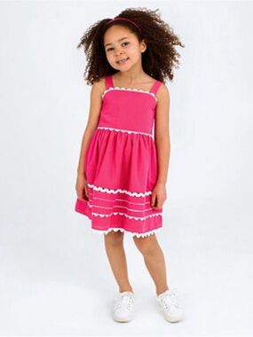 Rare Editions Bright Pink Sundress w/ White Trim & Smocked Back   4T/4       NWT